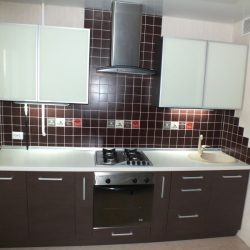 Прямая кухня со стеклянными фасадами